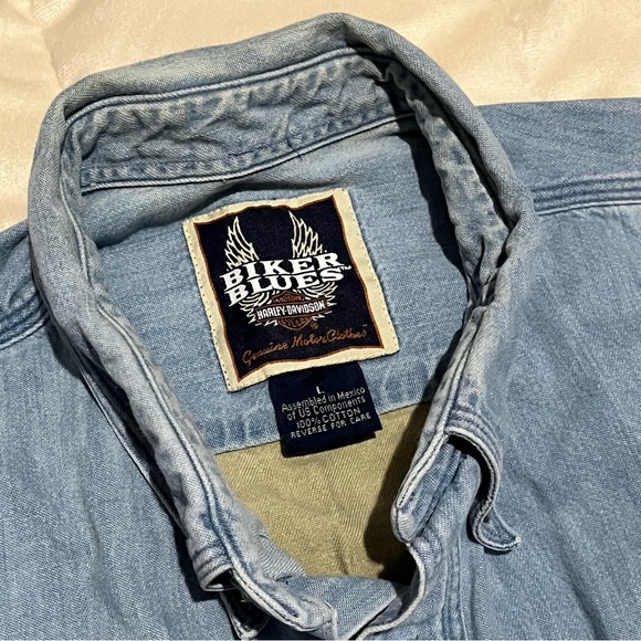 Men’s Harley Davison Button Up Denim Long Sleeve Shirt Sz Lg - Picture 6 of 7